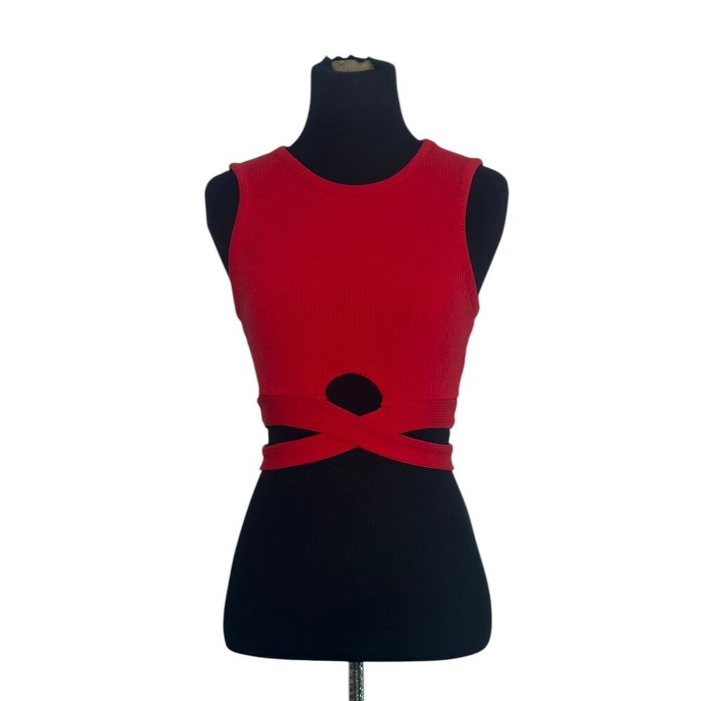 Liz & Sara red knit crossed wrap crop top size XS